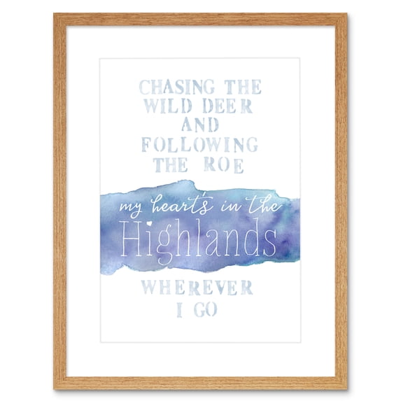 My Heart's Highlands Scotland Burns Song Lyrics Watercolour Framed Art Print