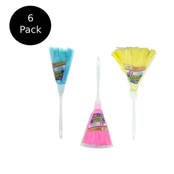 My Helper Turkey Feather Duster Assorted Colors Random with White Handle 13-inch Lightweight, 6-Pack