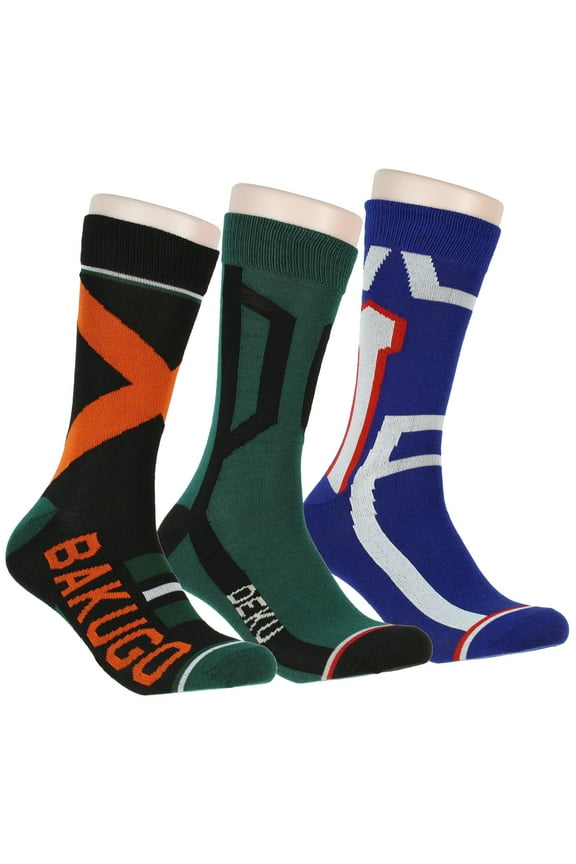 My Hero Academia 3 Pack Deku Bakugo Design Adult Crew Socks