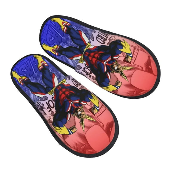 My Hero Academia All Might Furry Slippers For Men Women Fuzzy House Slippers Winter Anti-Slip Indoor And Outdoor Slip On Shoes Medium
