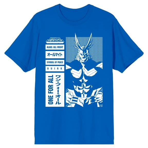My Hero Academia All Might One For All Men's Royal Blue Graphic T-Shirt-Small