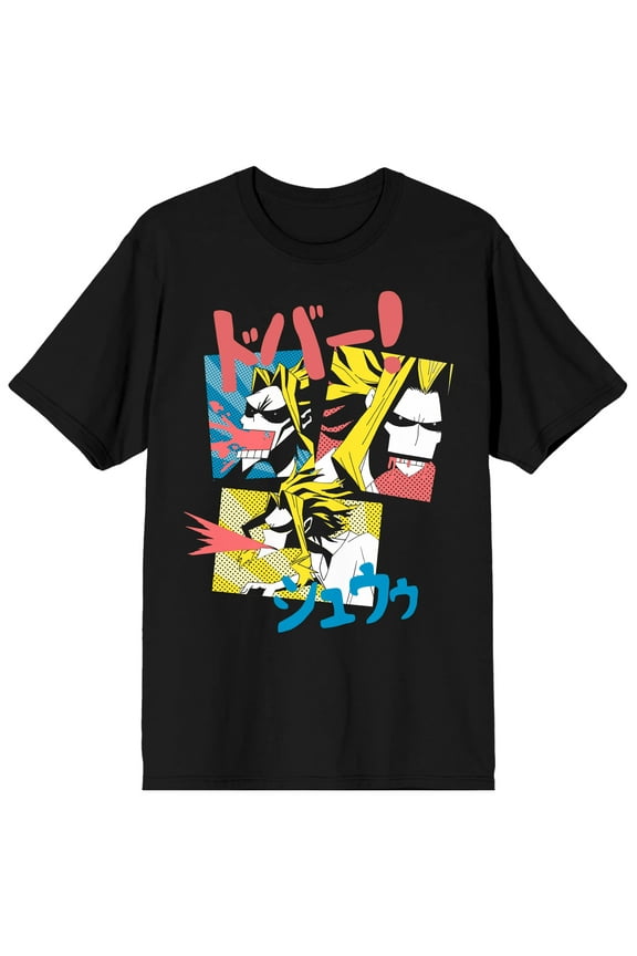 My Hero Academia Anime All Might Mens Short Sleeve Black Shirt-L