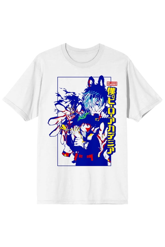 My Hero Academia Anime Cartoon Character Collage Mens White Shirt-M