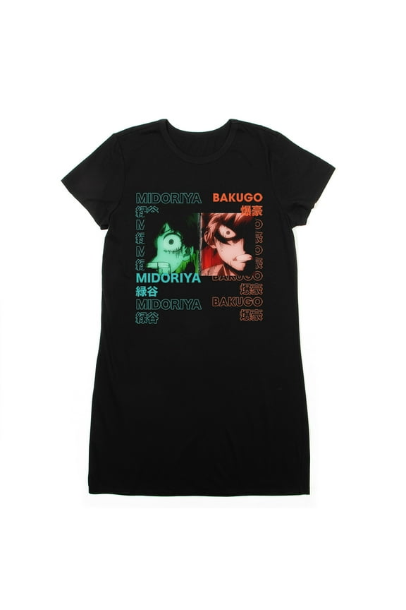 My Hero Academia Anime Cartoon Juniors Black Graphic Tee Shirt Dress-Small