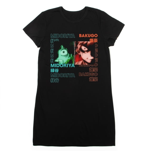 My Hero Academia Anime Cartoon Juniors Black Graphic Tee Shirt Dress-XL