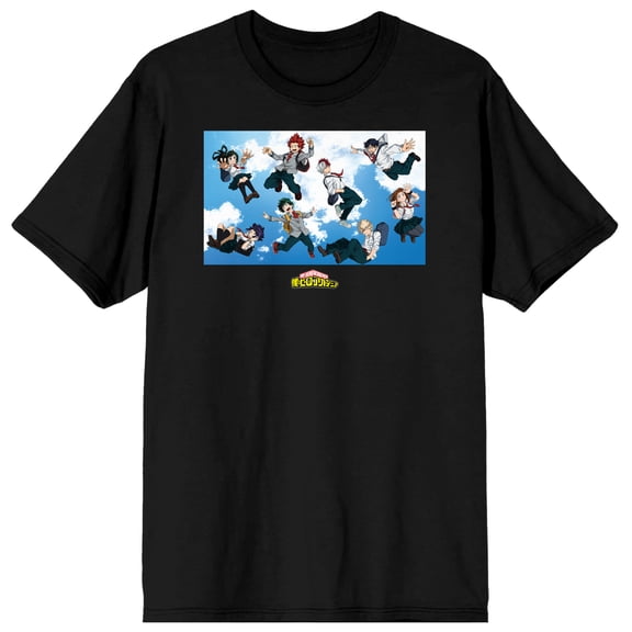 My Hero Academia Anime Characters Falling Mens Black Short Sleeve Graphic Tee - XL