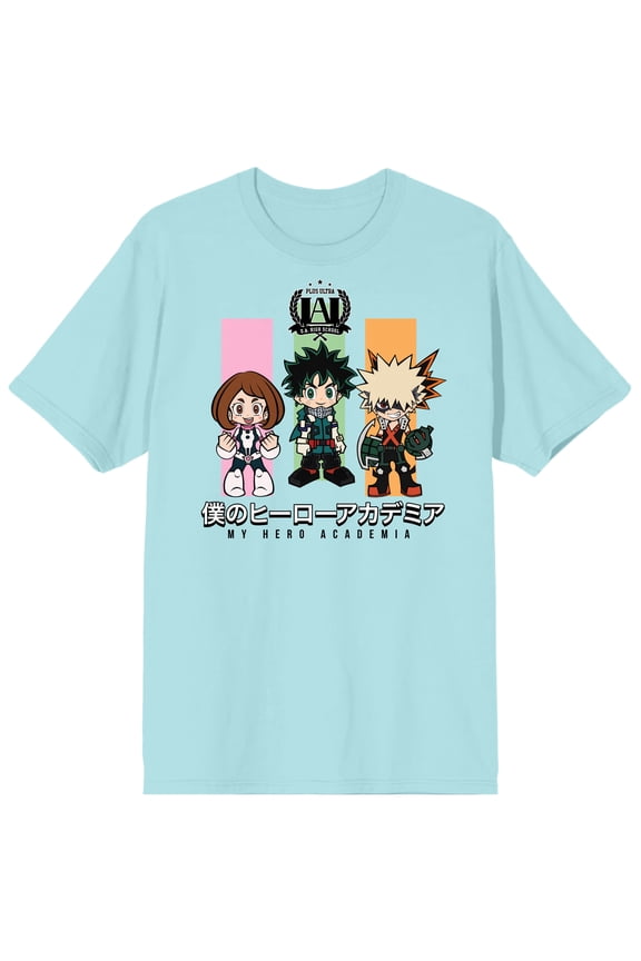 My Hero Academia Anime Chibi Character Group Juniors Celadon Graphic Tee-XL