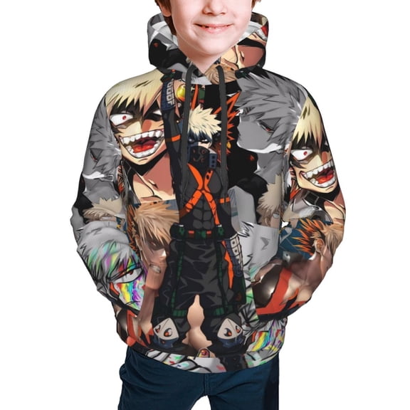 My Hero Academia Bakugo Katsuki Kids' Hoodie 3d Print Sweatshirt Soft Pullover Hooded With Big Pockets For Boys Or Girls Large
