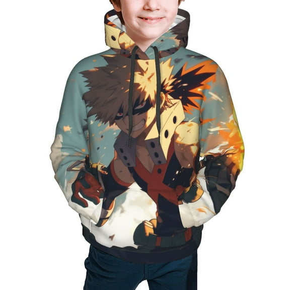 My Hero Academia Bakugo Katsuki Kids' Hoodie 3d Print Sweatshirt Soft Pullover Hooded With Big Pockets For Boys Or Girls Large