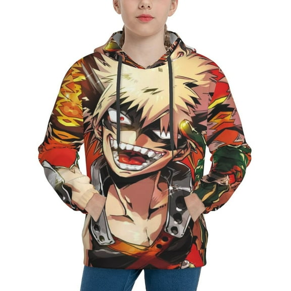 My Hero Academia Bakugo Katsuki Kids' Hoodie 3d Print Sweatshirt Soft Pullover Hooded With Big Pockets For Boys Or Girls Medium