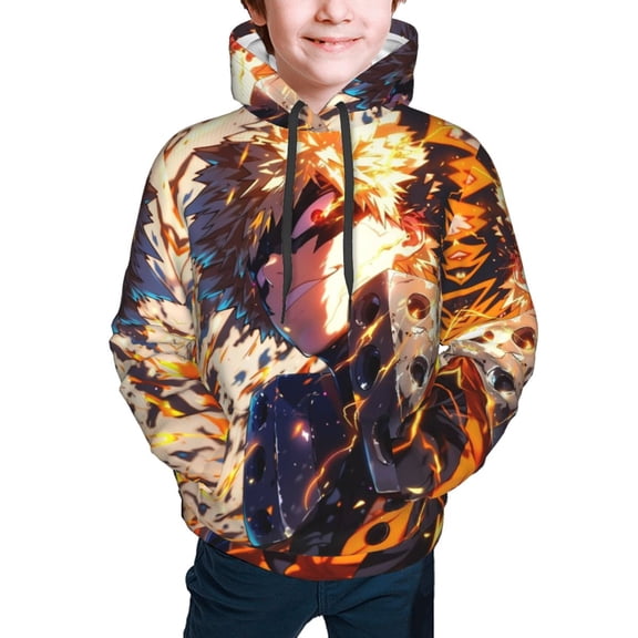 My Hero Academia Bakugo Katsuki Kids' Hoodie 3d Print Sweatshirt Soft Pullover Hooded With Big Pockets For Boys Or Girls Medium