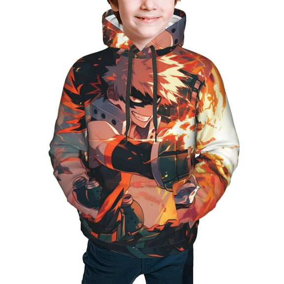 My Hero Academia Bakugo Katsuki Kids' Hoodie 3d Print Sweatshirt Soft Pullover Hooded With Big Pockets For Boys Or Girls Small