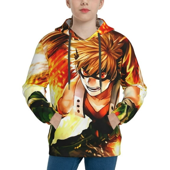 My Hero Academia Bakugo Katsuki Kids' Hoodie 3d Print Sweatshirt Soft Pullover Hooded With Big Pockets For Boys Or Girls Small
