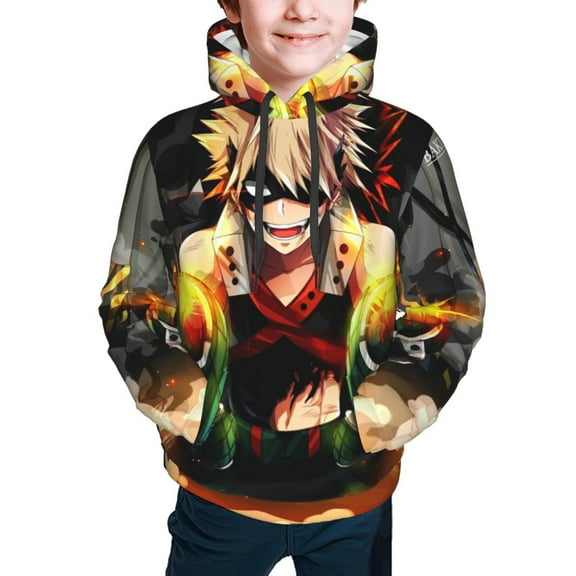 My Hero Academia Bakugo Katsuki Kids' Hoodie 3d Print Sweatshirt Soft Pullover Hooded With Big Pockets For Boys Or Girls Small