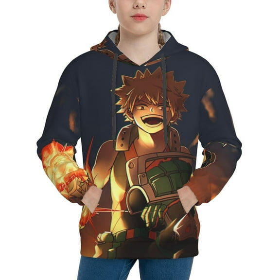 My Hero Academia Bakugo Katsuki Kids' Hoodie 3d Print Sweatshirt Soft Pullover Hooded With Big Pockets For Boys Or Girls Small