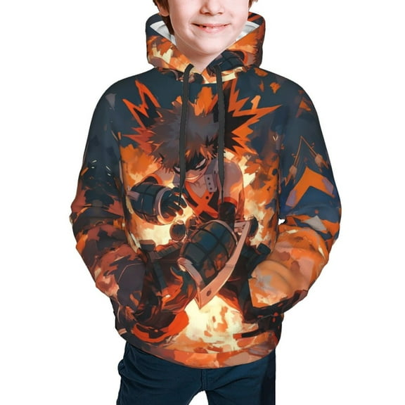 My Hero Academia Bakugo Katsuki Kids' Hoodie 3d Print Sweatshirt Soft Pullover Hooded With Big Pockets For Boys Or Girls Small