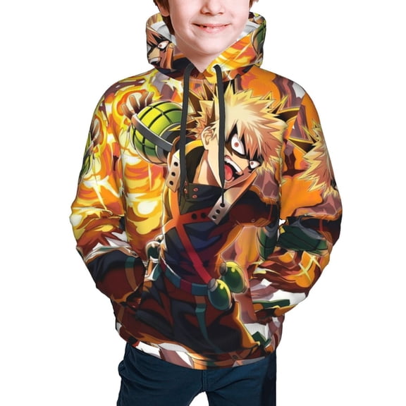 My Hero Academia Bakugo Katsuki Kids' Hoodie 3d Print Sweatshirt Soft Pullover Hooded With Big Pockets For Boys Or Girls X-Large