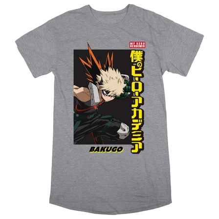 My Hero Academia Bakugo Women's Heather Gray Short Sleeve NIght Shirt-XL