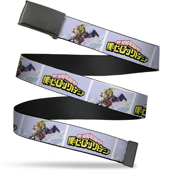 Adjustable Belt, Clamp Buckle, Cut-to-Fit, My Hero Academia All Might Profile and Logo Blocks Grays