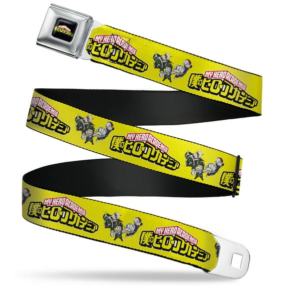 My Hero Academia Belt, Seatbelt Buckle Belt, My Hero Academia Character Trio Pose and Title Logo Yellow, Youth 22 to 32 Inches