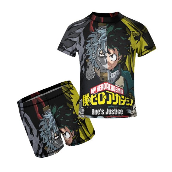 My Hero Academia Boys Rash Guard Set 2 Piece Swimsuits Short Sleeve Bathing Suits with Trunks