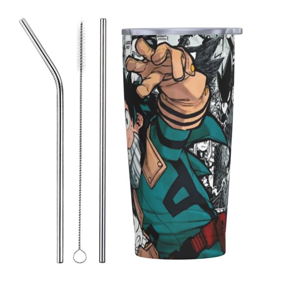 My Hero Academia Car Cup With Straw 20oz Stainless Steel Tumbler Push-Pull Lid Sports Water Bottle Insulated Travel Cup