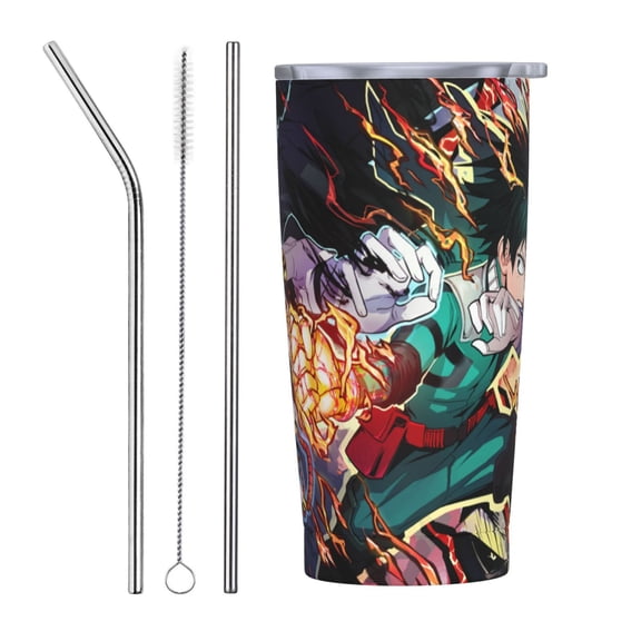 My Hero Academia Car Cup With Straw 20oz Stainless Steel Tumbler Push-Pull Lid Sports Water Bottle Insulated Travel Cup