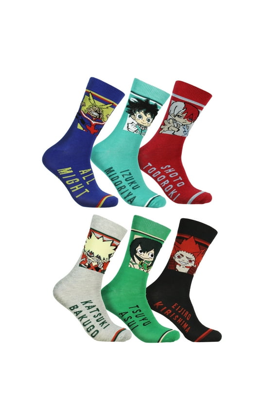 My Hero Academia Character Designs 6 Pack Adult Crew Socks