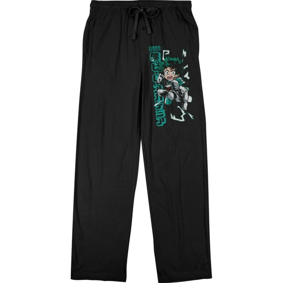 My Hero Academia Character and Logo Men's Black Graphic Sleep Pajama Pants-Medium