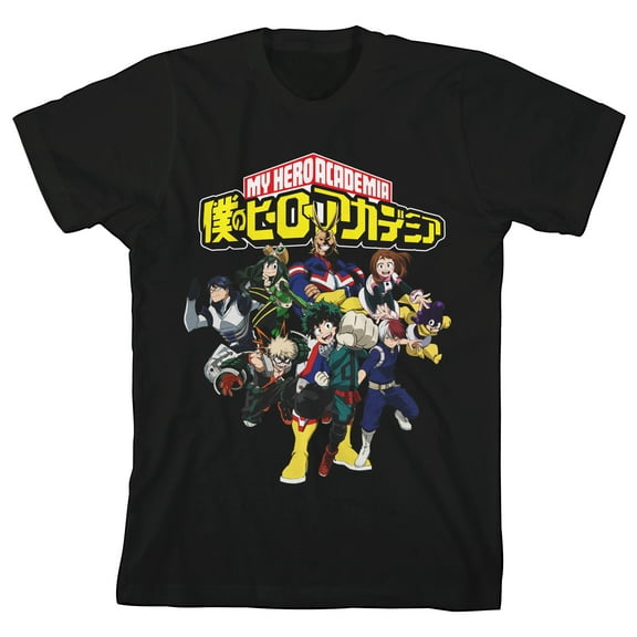 My Hero Academia Characters Youth Black Short Sleeve Crew Neck Tee-Medium
