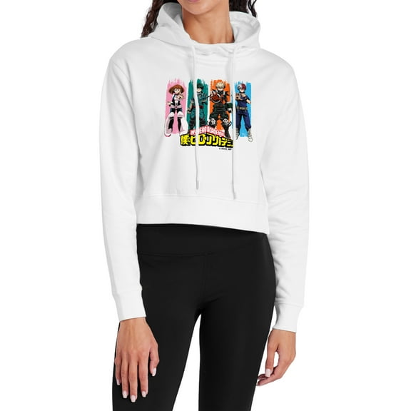 My Hero Academia Class 1-A Victory Women's Cropped Hoodie Pullover Sweatshirt, White, 2X-Large