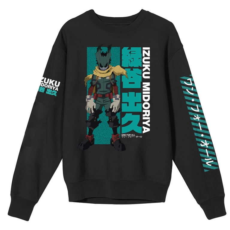My Hero Academia Dark Deku Kanji Crew Neck Long Sleeve Black Adult