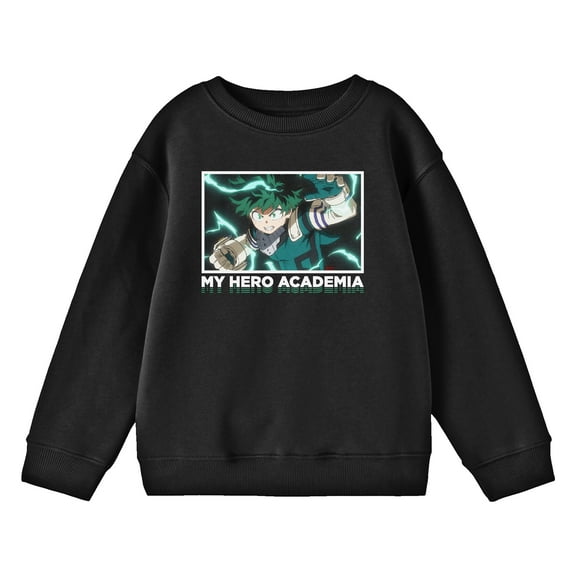 My Hero Academia Deku Character Youth Black Crew Neck Sweatshirt-Small