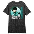 thumbnail image 1 of My Hero Academia Deku Crew Neck Short Sleeve Charcoal Heather Women's Night Shirt-XL, 1 of 3