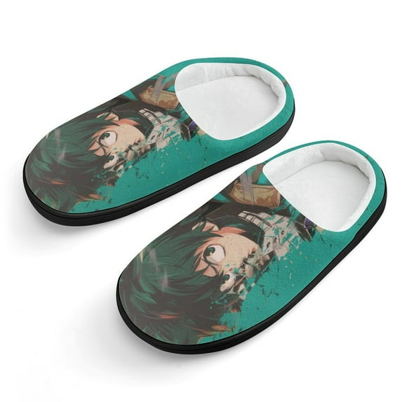 My Hero Academia Deku Kid's Cotton Slippers Winter Warm Soft Plush Slippers with Rubber Sole Non-Slip Indoor Outdoor Slip on Shoes Fluffy House Slippers For Boys Girls Teen