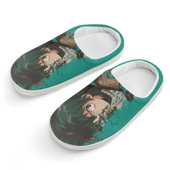 My Hero Academia Deku Kid's Cotton Slippers Winter Warm Soft Plush Slippers with Rubber Sole Non-Slip Indoor Outdoor Slip on Shoes Fluffy House Slippers For Boys Girls Teen
