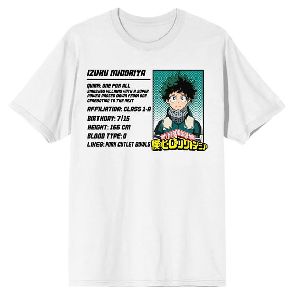 My Hero Academia Deku Name Card Men's White T-shirt-XXL