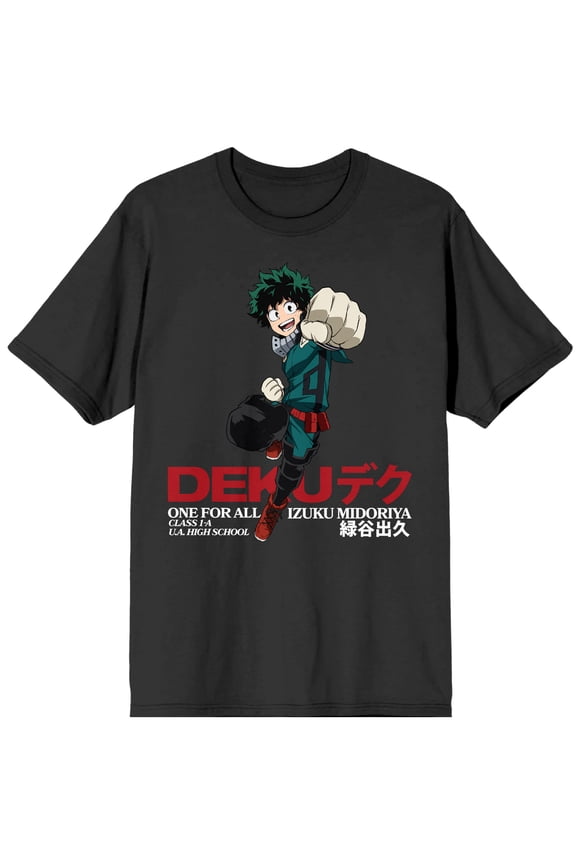 My Hero Academia Deku One For All Men's Charcoal Gray Graphic Tee-Large