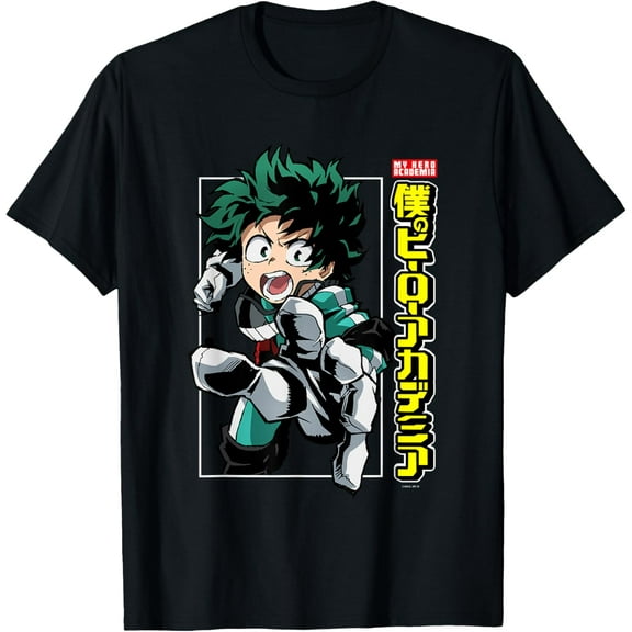 My Hero Academia Deku Posing With Logo Anime T-Shirt Cotton Adult Short Sleeve T-Shirt