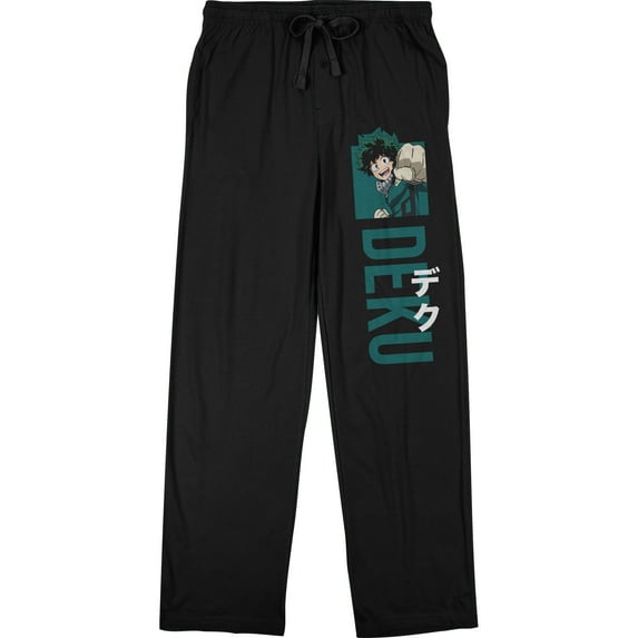 My Hero Academia Deku Punch Men's Black Graphic Sleep Pajama Pants-Large