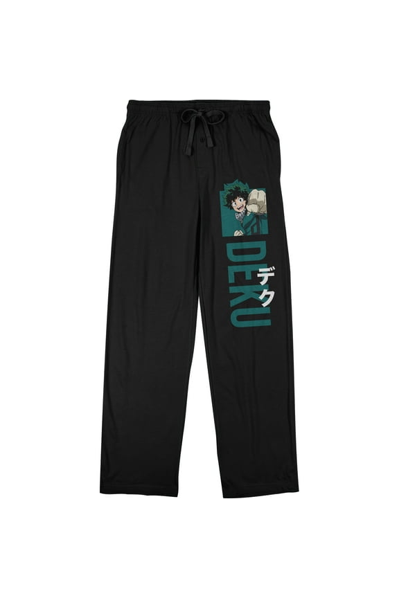 My Hero Academia Deku Punch Men's Black Graphic Sleep Pajama Pants-Small
