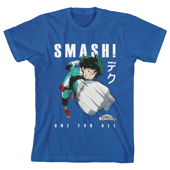 My Hero Academia Deku Smash One For All Boy's Royal Blue T-shirt-Small