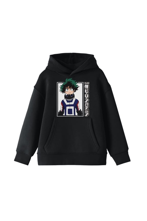 My Hero Academia Deku With Logo Boy's Black Sweatshirt-Large