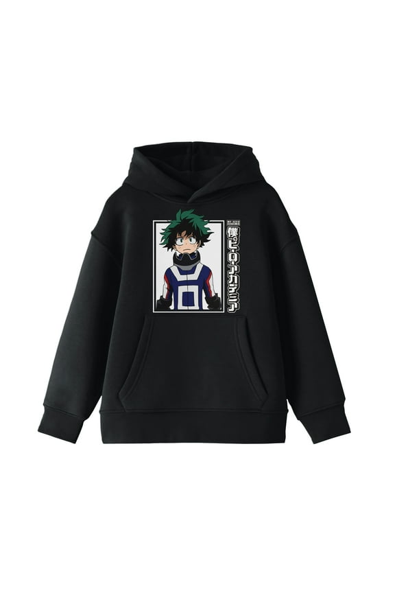 My Hero Academia Deku With Logo Boy's Black Sweatshirt-Medium