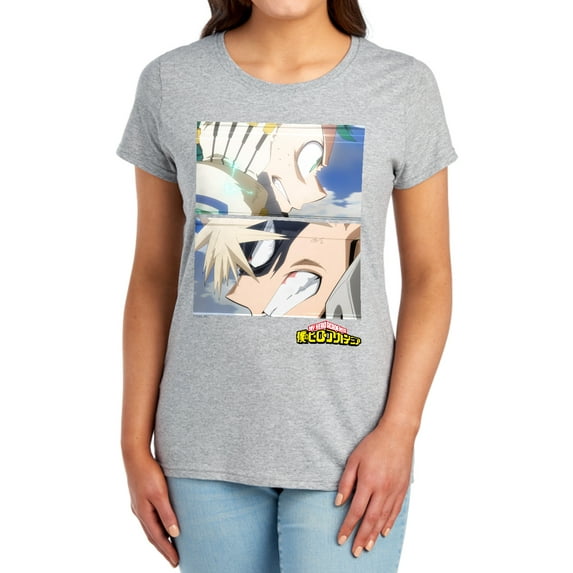 My Hero Academia Deku and Bakugo Close Women's T Shirt, Athletic Heather, Small