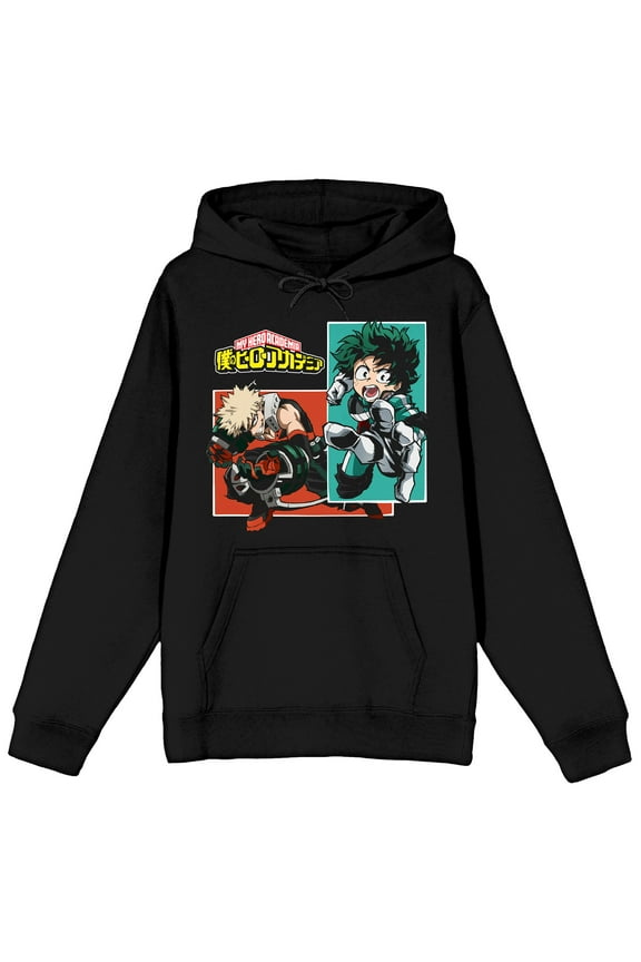 My Hero Academia Deku and Bakugo Panels Men's Black Graphic Hoodie