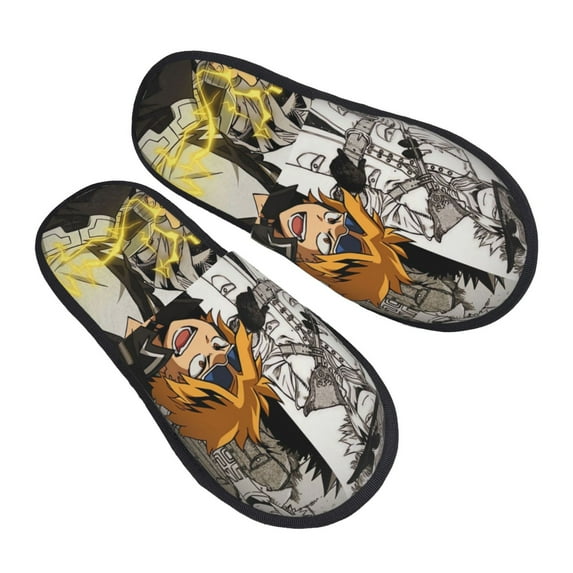 My Hero Academia Denki Kaminari Furry Slippers For Men Women Fuzzy House Slippers Winter Anti-Slip Indoor And Outdoor Slip On Shoes Large