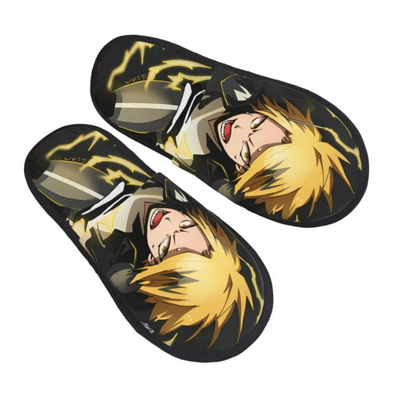 My Hero Academia Denki Kaminari Furry Slippers For Men Women Fuzzy House Slippers Winter Anti-Slip Indoor And Outdoor Slip On Shoes Medium
