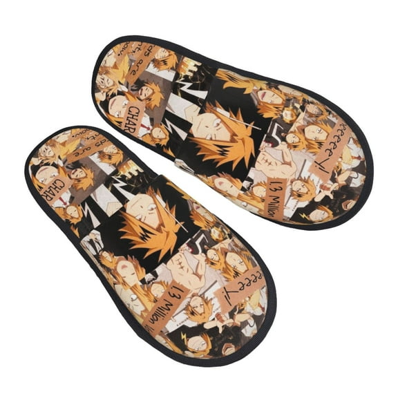 My Hero Academia Denki Kaminari Furry Slippers For Men Women Fuzzy House Slippers Winter Anti-Slip Indoor And Outdoor Slip On Shoes Medium