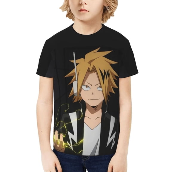 My Hero Academia Denki Kaminari Kids T-Shirt 3d Printed Graphic T-Shirts Boys And Girls Short Sleeve Shirts For Youth Kids X-Large